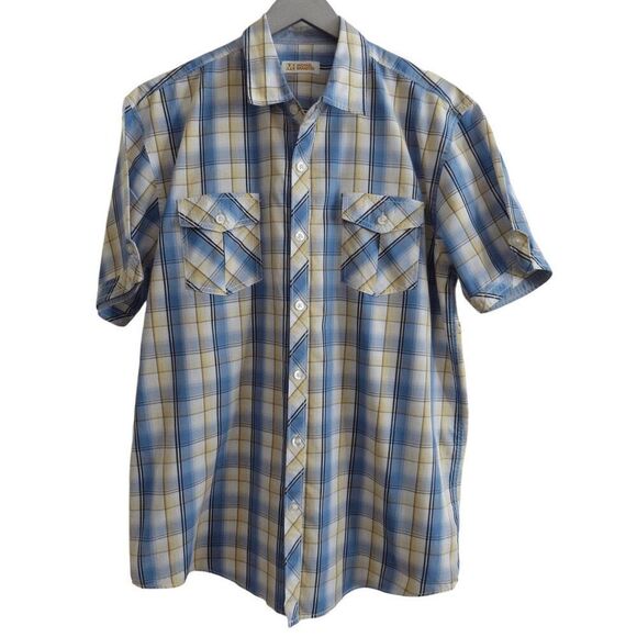 Michael Brandon Blue & Yellow Plaid Short Sleeve Button Up Shirt XL - Picture 1 of 4